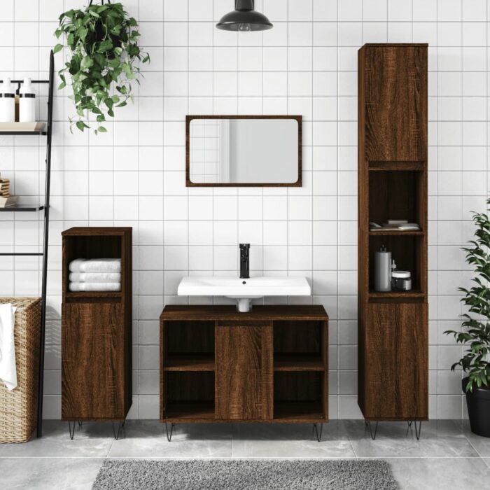 Armoire salle de bain chêne marron 80x33x60cm bois d'ingénierie – Image 1