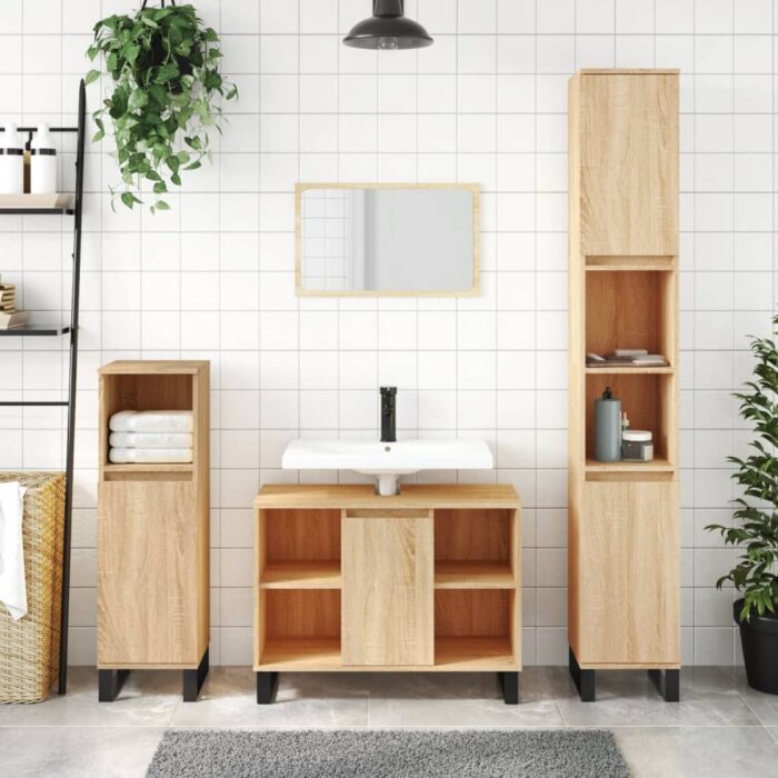 Armoire salle de bain chêne sonoma 80x33x60cm bois d'ingénierie – Image 1