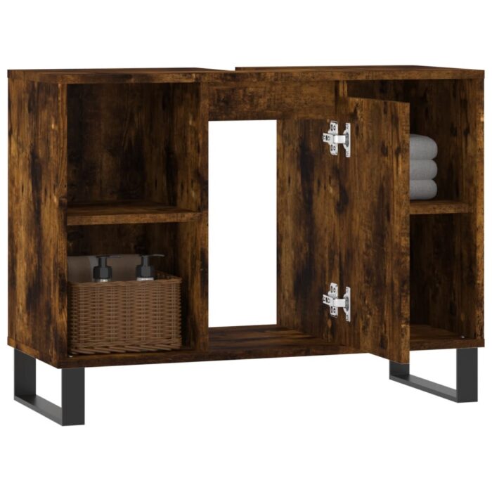 Armoire salle de bain chêne fumé 80x33x60cm bois d'ingénierie – Image 2