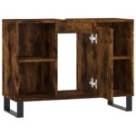 Armoire salle de bain chêne fumé 80x33x60cm bois d'ingénierie – Image 3