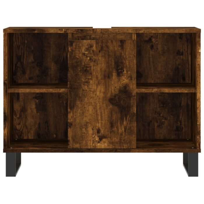 Armoire salle de bain chêne fumé 80x33x60cm bois d'ingénierie – Image 4
