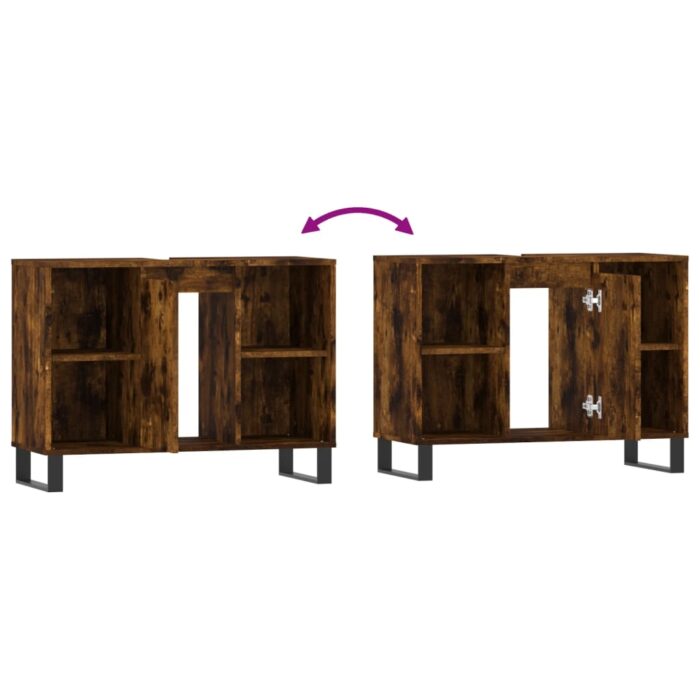 Armoire salle de bain chêne fumé 80x33x60cm bois d'ingénierie – Image 7