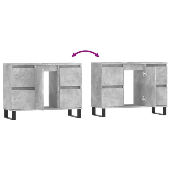 Armoire salle de bain gris béton 80x33x60cm bois d'ingénierie – Image 6