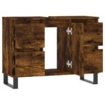 Armoire salle de bain chêne fumé 80x33x60cm bois d'ingénierie – Image 2