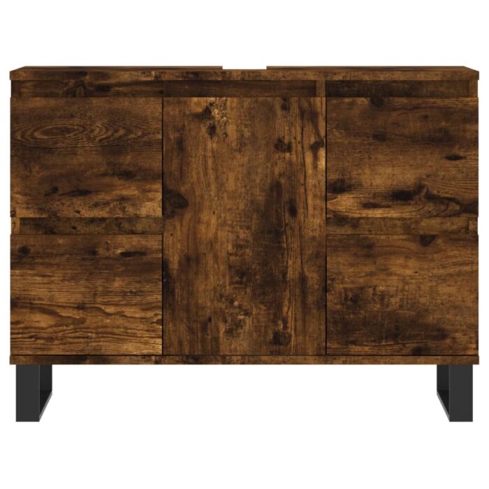 Armoire salle de bain chêne fumé 80x33x60cm bois d'ingénierie – Image 3