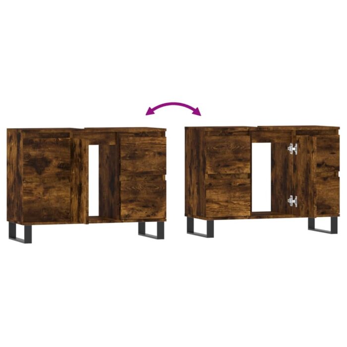 Armoire salle de bain chêne fumé 80x33x60cm bois d'ingénierie – Image 6