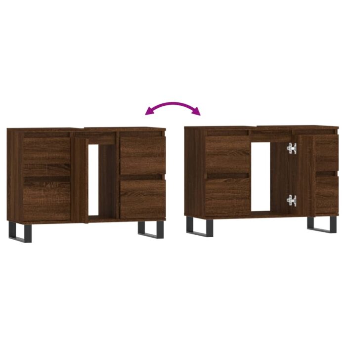 Armoire salle de bain chêne marron 80x33x60cm bois d'ingénierie – Image 6