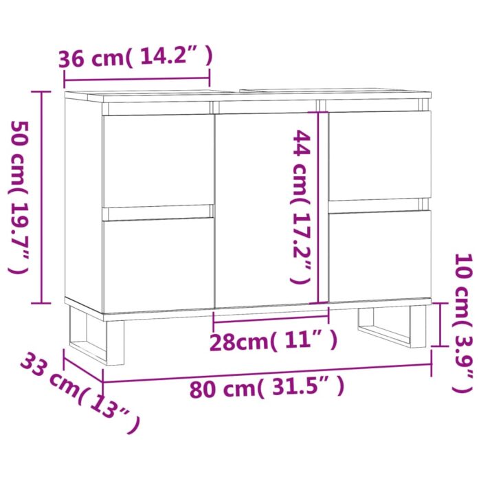 Armoire salle de bain chêne marron 80x33x60cm bois d'ingénierie – Image 9