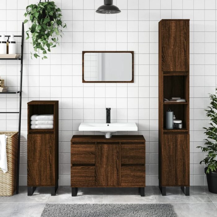 Armoire salle de bain chêne marron 80x33x60cm bois d'ingénierie – Image 1