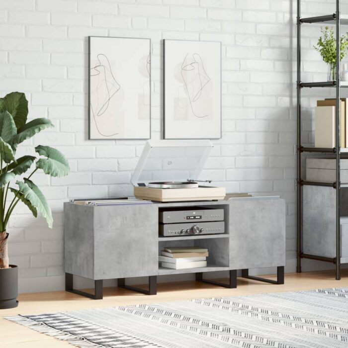 Armoire à disques gris béton 121x38x48 cm bois d'ingénierie – Image 1