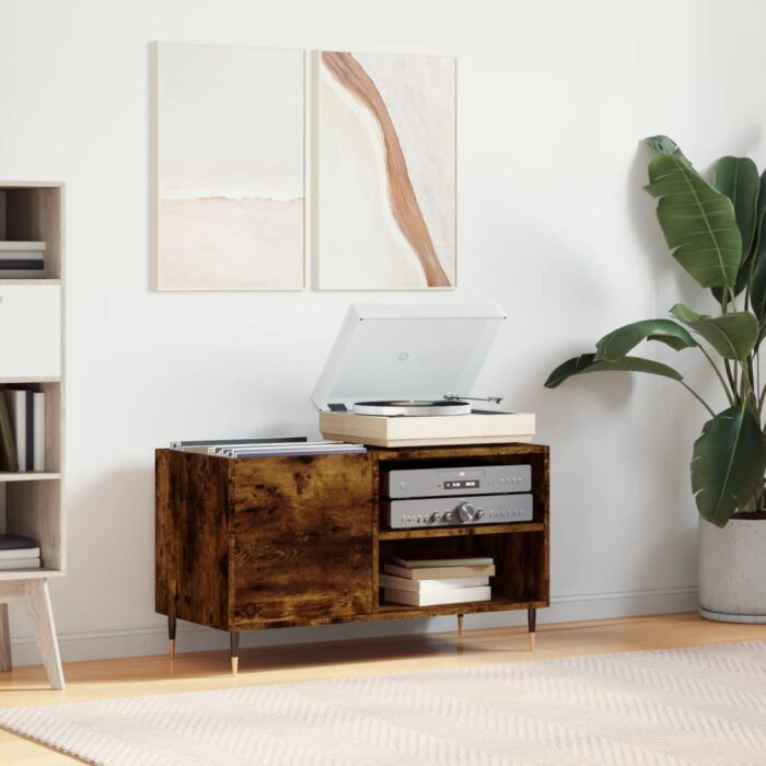 Armoire à disques chêne fumé 85x38x48 cm bois d'ingénierie – Image 1