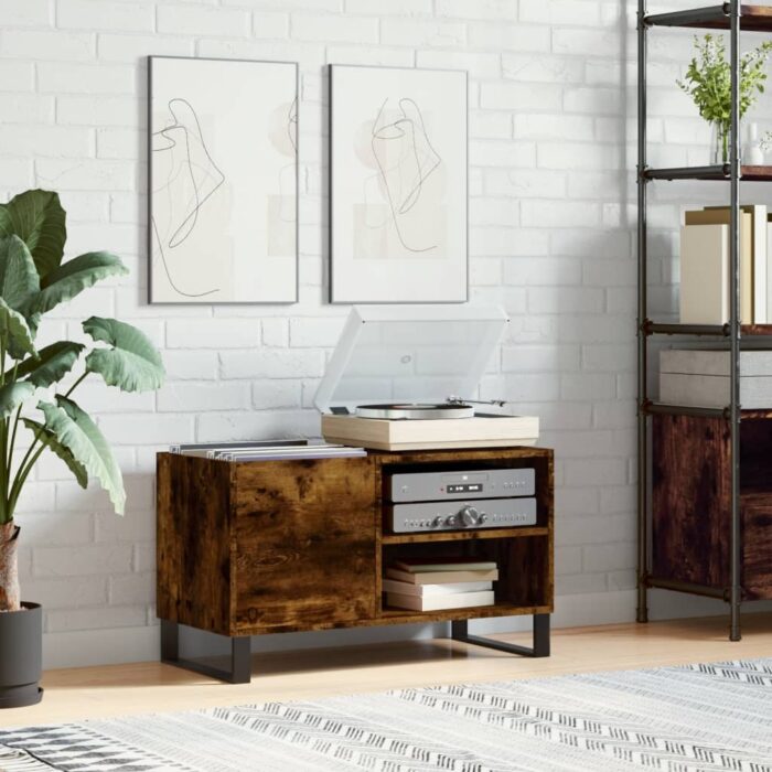 Armoire à disques chêne fumé 85x38x48 cm bois d'ingénierie – Image 1