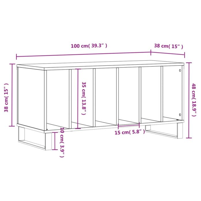 Armoire à disques noir 100x38x48 cm bois d'ingénierie – Image 7