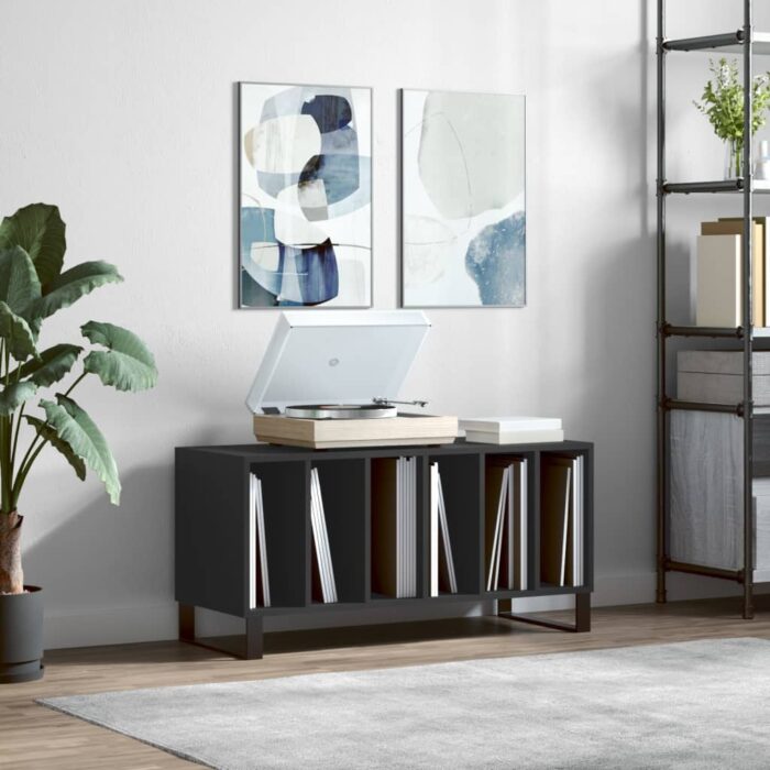 Armoire à disques noir 100x38x48 cm bois d'ingénierie – Image 1