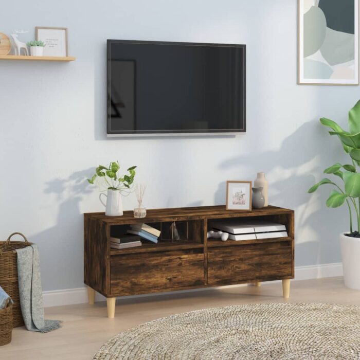 Meuble TV chêne fumé 100x34,5x44,5 cm bois d'ingénierie – Image 1