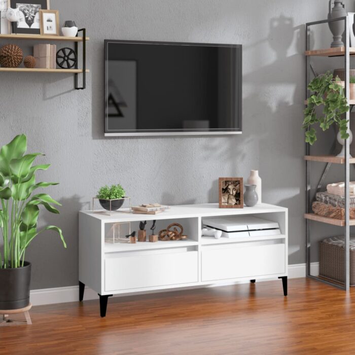 Meuble TV blanc 100x34,5x44,5 cm bois d'ingénierie – Image 1