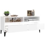 Meuble TV blanc brillant 100x34,5x44,5 cm bois d'ingénierie – Image 3