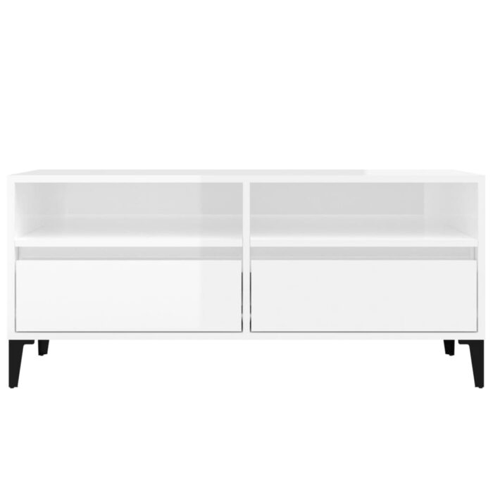 Meuble TV blanc brillant 100x34,5x44,5 cm bois d'ingénierie – Image 4