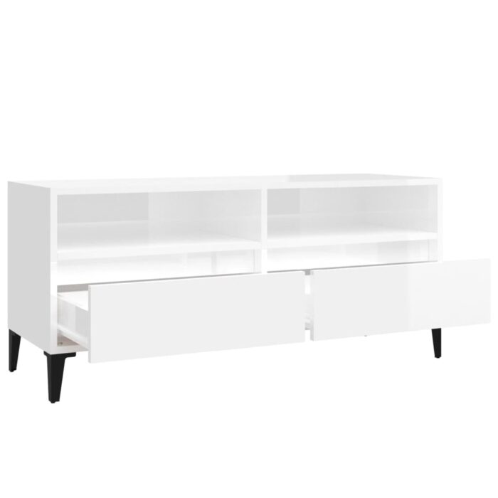 Meuble TV blanc brillant 100x34,5x44,5 cm bois d'ingénierie – Image 6