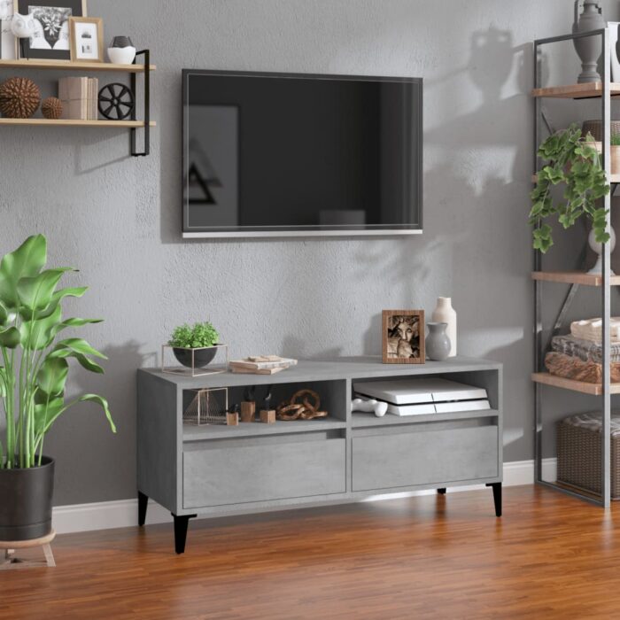 Meuble TV gris béton 100x34,5x44,5 cm bois d'ingénierie – Image 1