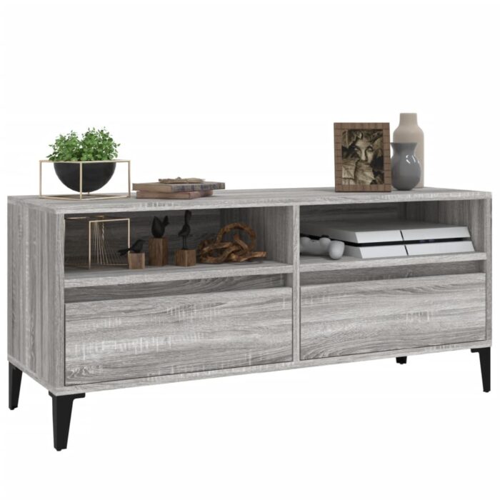 Meuble TV sonoma gris 100x34,5x44,5 cm bois d'ingénierie – Image 2