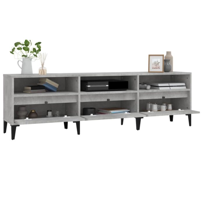 Meuble TV gris béton 150x30x44,5 cm bois d'ingénierie – Image 3