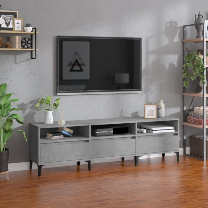Meuble TV gris béton 150x30x44,5 cm bois d'ingénierie – Image 1