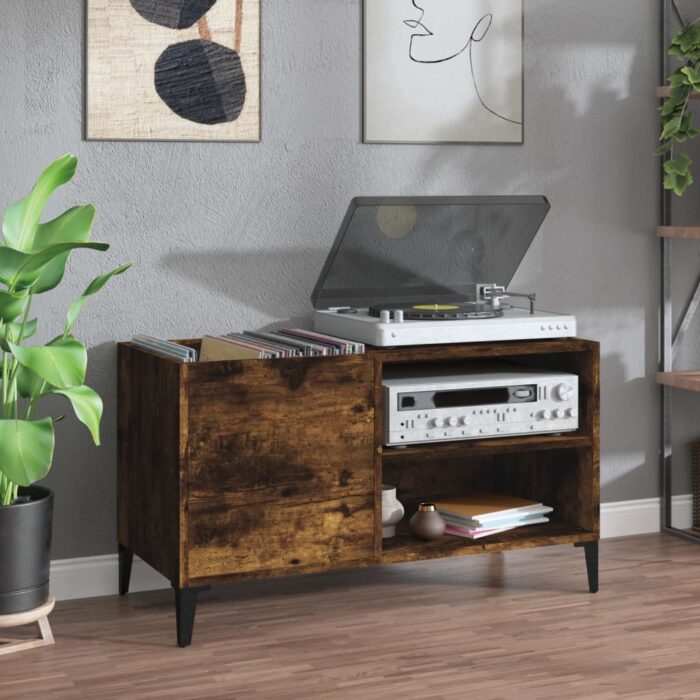 Armoire à disques chêne fumé 84,5x38x48 cm bois d'ingénierie – Image 1