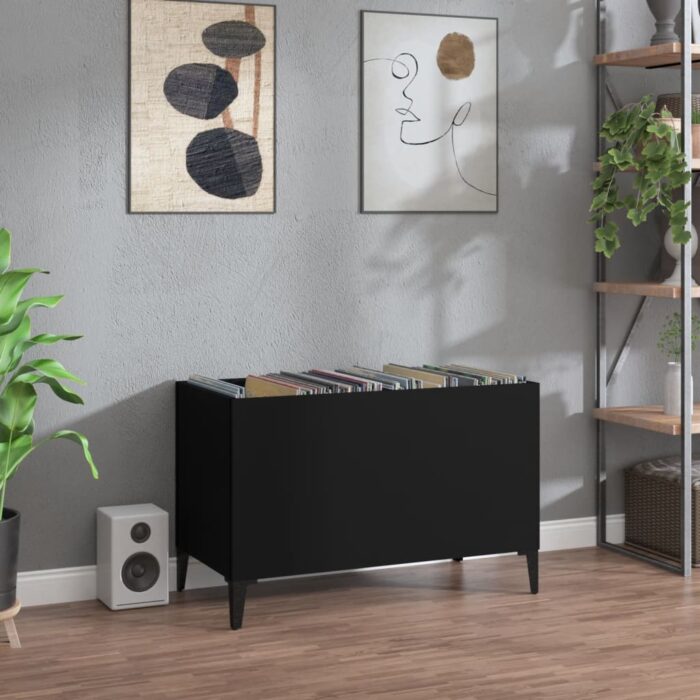 Armoire à disques noir 74,5x38x48 cm bois d'ingénierie – Image 1