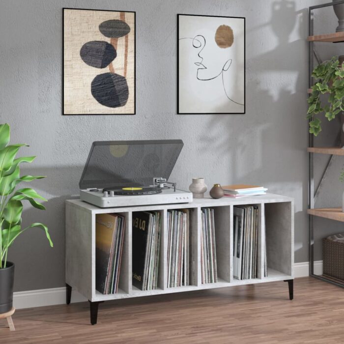 Armoire à disques gris béton 100x38x48 cm bois d'ingénierie – Image 1