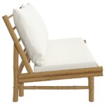 Banc de jardin avec coussins blanc crème bambou – Image 2