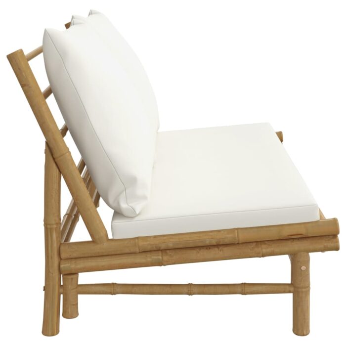 Banc de jardin avec coussins blanc crème bambou – Image 2