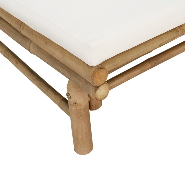 Banc de jardin avec coussins blanc crème bambou – Image 3