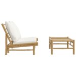 Salon de jardin 2 pcs avec coussins blanc crème bambou – Image 2