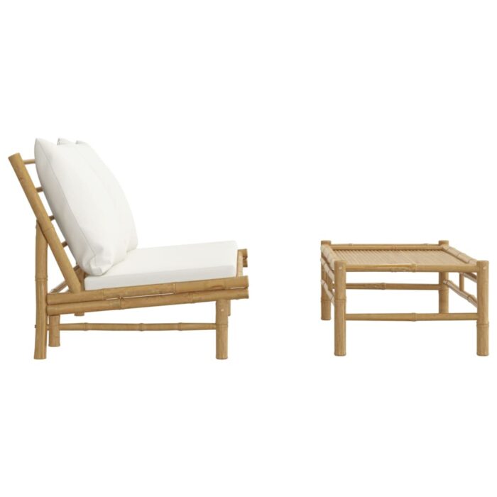 Salon de jardin 2 pcs avec coussins blanc crème bambou – Image 2