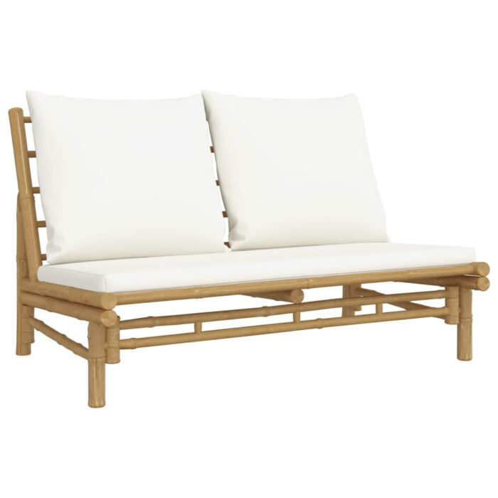 Salon de jardin 2 pcs avec coussins blanc crème bambou – Image 3
