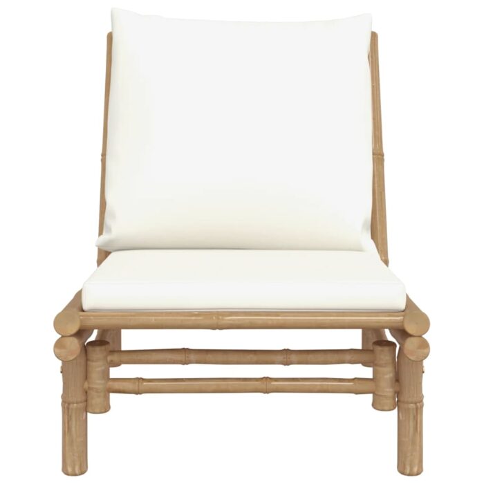 Chaises de jardin lot de 2 avec coussins blanc crème bambou – Image 2