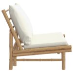 Chaises de jardin lot de 2 avec coussins blanc crème bambou – Image 3