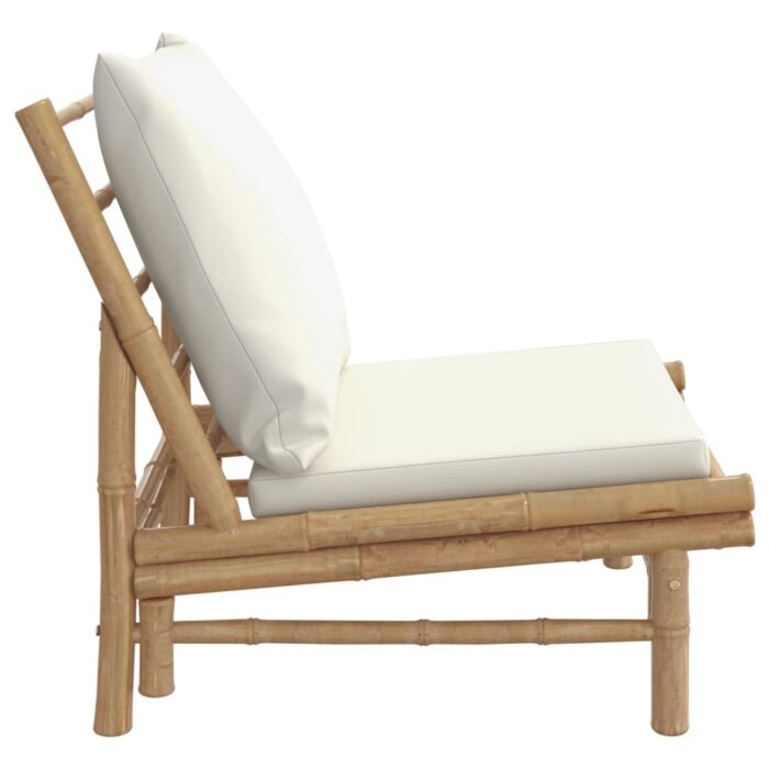 Chaises de jardin lot de 2 avec coussins blanc crème bambou – Image 3