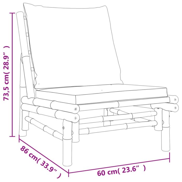 Chaises de jardin lot de 2 avec coussins blanc crème bambou – Image 5