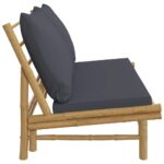 Banc de jardin avec coussins gris foncé bambou – Image 2