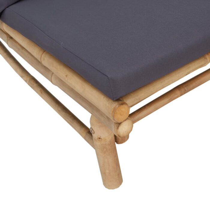 Banc de jardin avec coussins gris foncé bambou – Image 3