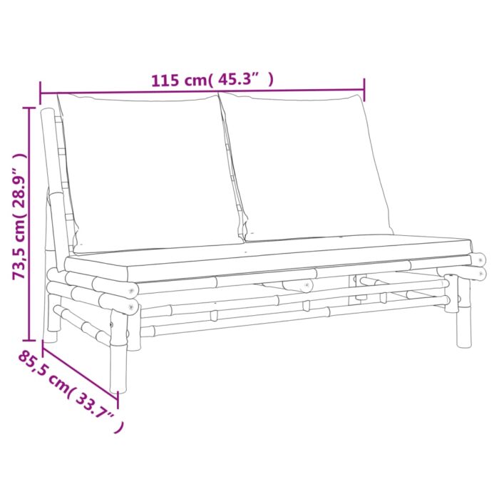 Banc de jardin avec coussins gris foncé bambou – Image 4