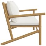 Banc de jardin avec coussins blanc crème bambou – Image 2