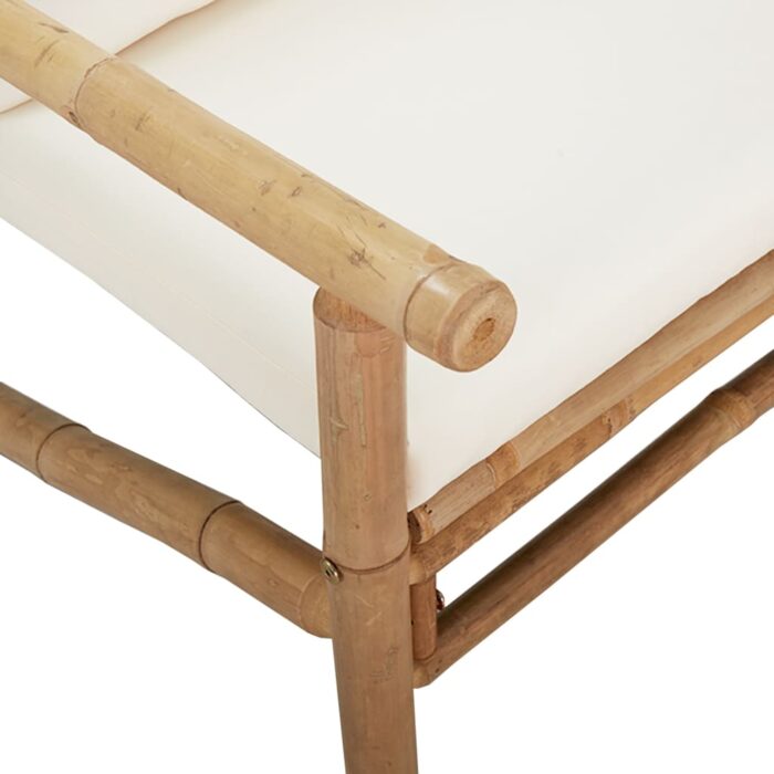 Banc de jardin avec coussins blanc crème bambou – Image 3