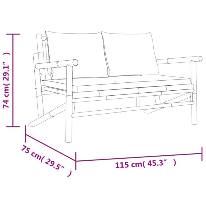 Banc de jardin avec coussins blanc crème bambou – Image 4