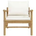 Chaises de jardin lot de 2 avec coussins blanc crème bambou – Image 2