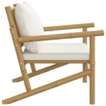 Chaises de jardin lot de 2 avec coussins blanc crème bambou – Image 3