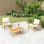 Chaises de jardin lot de 2 avec coussins blanc crème bambou