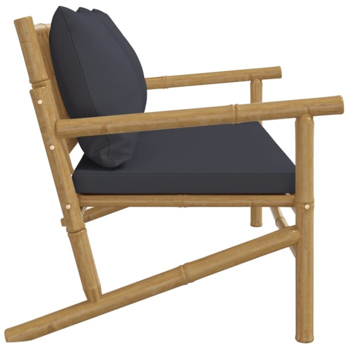 Banc de jardin avec coussins gris foncé bambou – Image 2